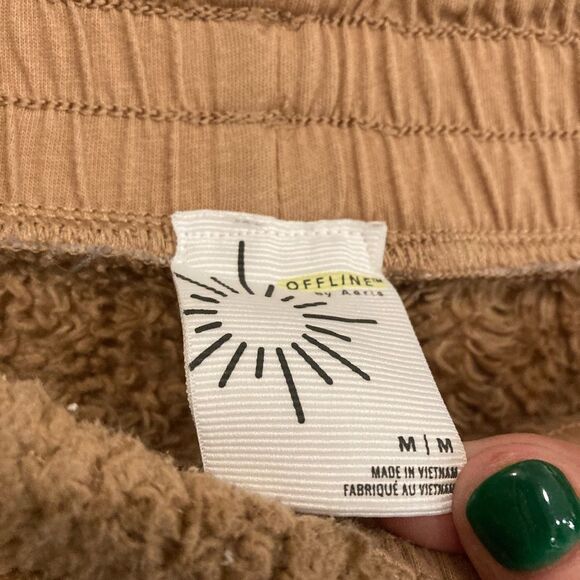 Aerie Teddy Fluffy Camel Tan Pull On Jogger Pants Zipper Pockets Size Medium - Picture 5 of 10